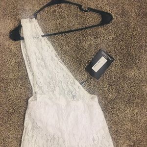 White Lace Drape One Shoulder Jumpsuit